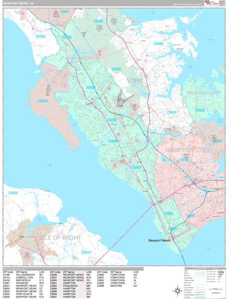 Newport News City Digital Map Premium Style